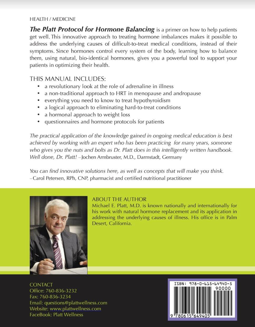 Cover of The Platt Protocol ebook for physicians on hormone balancing and wellness by Dr. Michael Platt