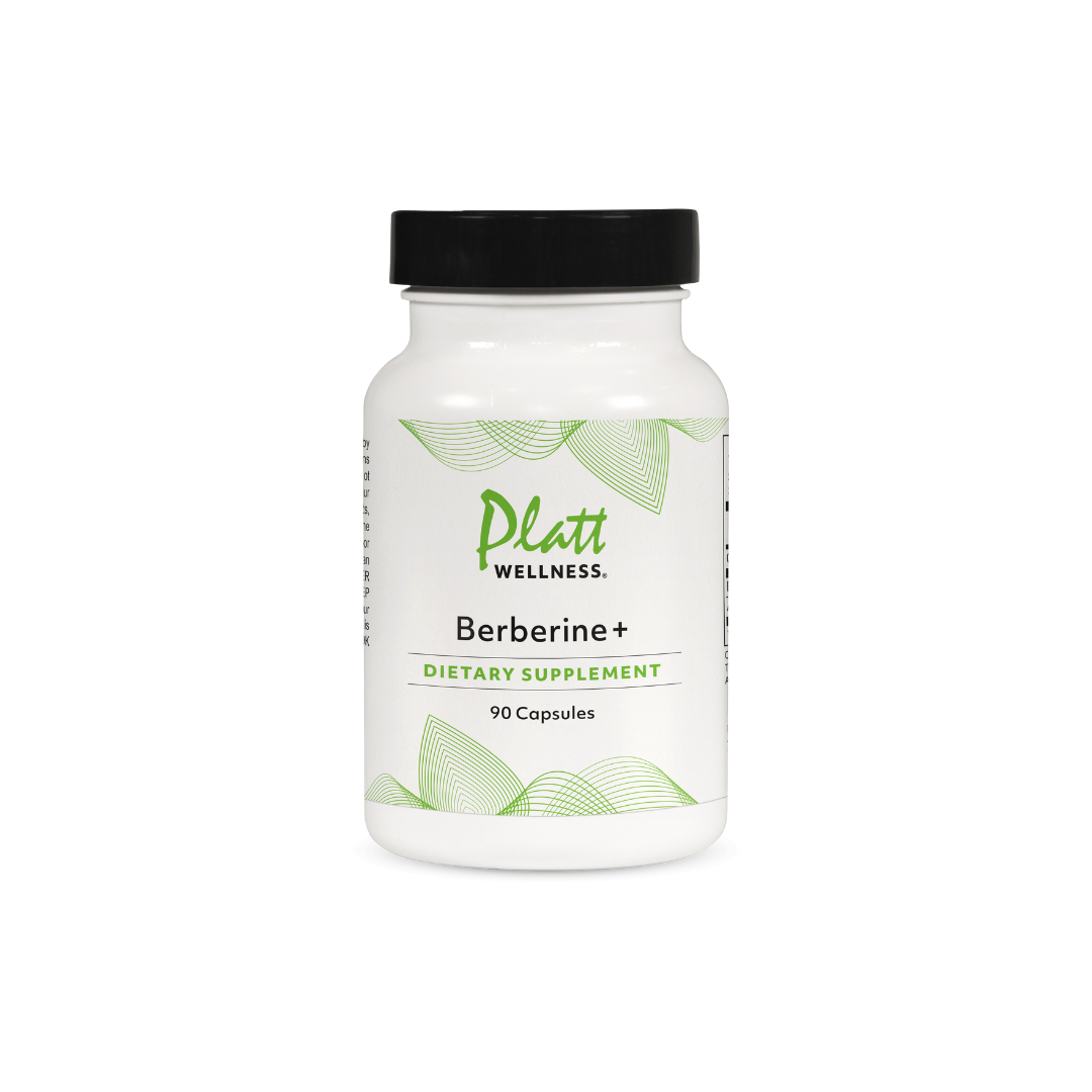 Platt Wellness Berberine Plus dietary supplement bottle with 90 capsules for metabolic and cardiovascular health support