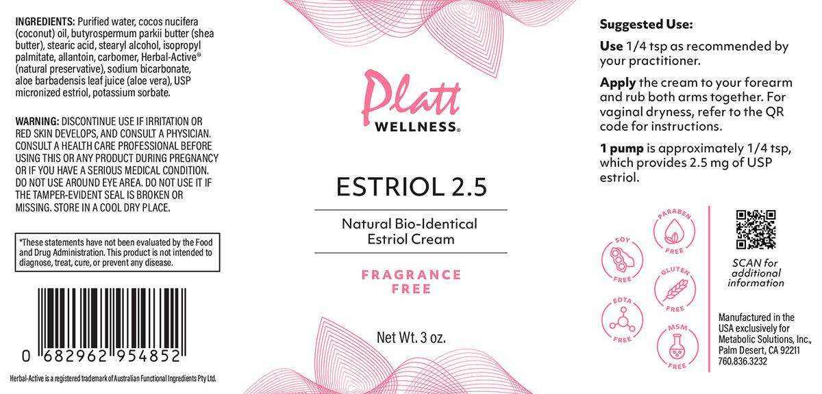 Estriol Cream 2.5 mg natural bio-identical estrogen relief cream for hot flashes and vaginal dryness, fragrance-free.