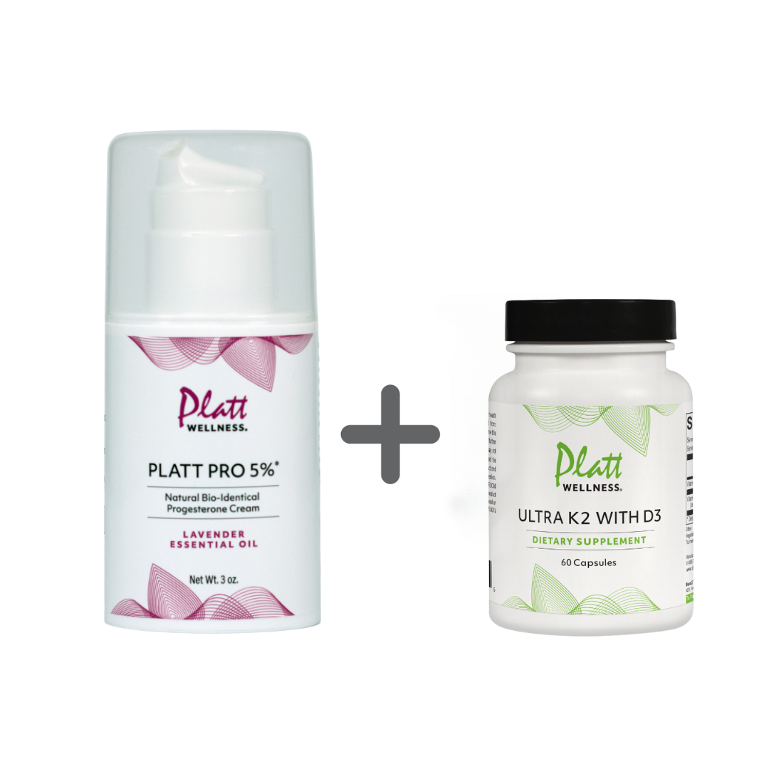 Platt Pro 5% Progesterone Cream with lavender oil and Vitamin K2 with D3 dietary supplement duo