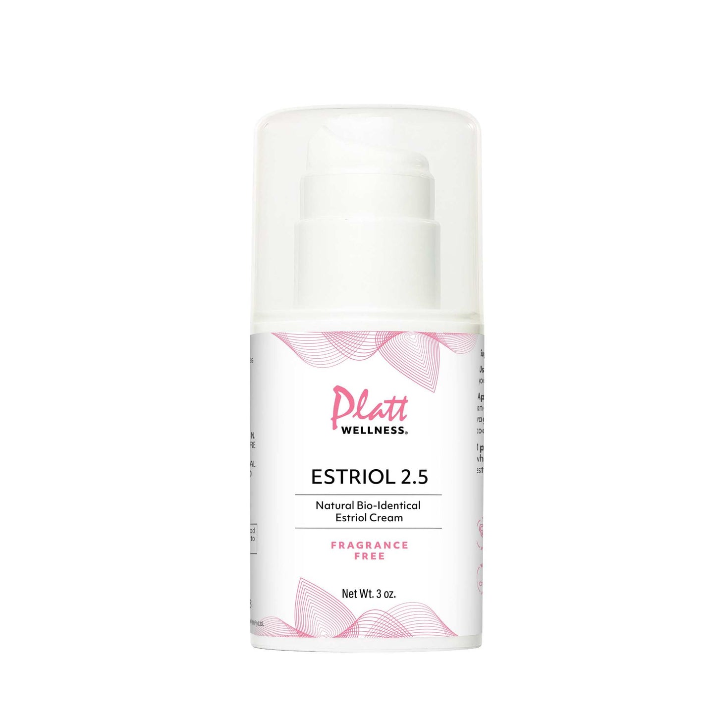 Pump bottle of Platt Wellness Estriol Cream 2.5 mg for vaginal dryness and menopausal symptom relief