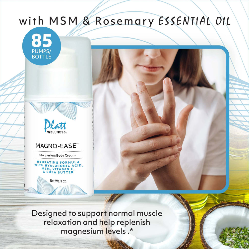 
                  
                    Magno-Ease Magnesium Cream with hyaluronic acid, vitamin E, and shea butter for muscle relaxation, hydration, and sleep support
                  
                
