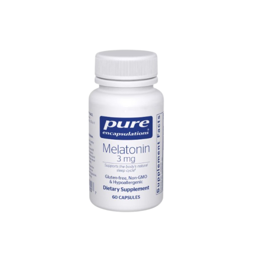 
                  
                    Pure Encapsulations Melatonin 3mg bottle dietary supplement for sleep support and antioxidant benefits
                  
                