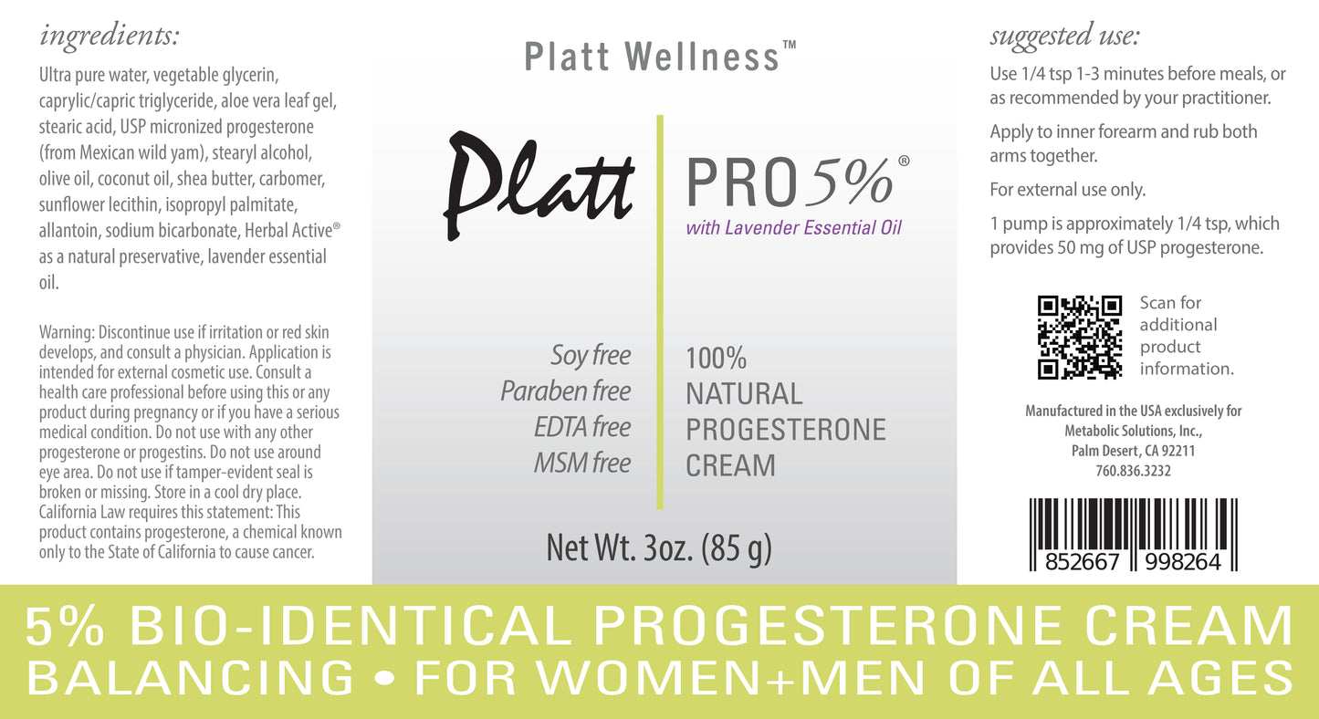 
                  
                    Platt PRO 5% All Natural & Bio-Identical Progesterone Cream - Platt Wellness
                  
                