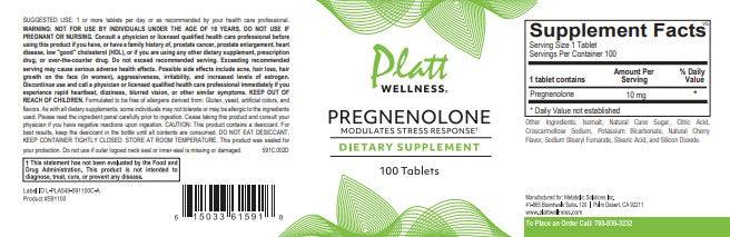 Pregnenolone 10mg dietary supplement tablets supporting adrenal health, mood balance, stress resilience, cognitive function, and hormonal balance.