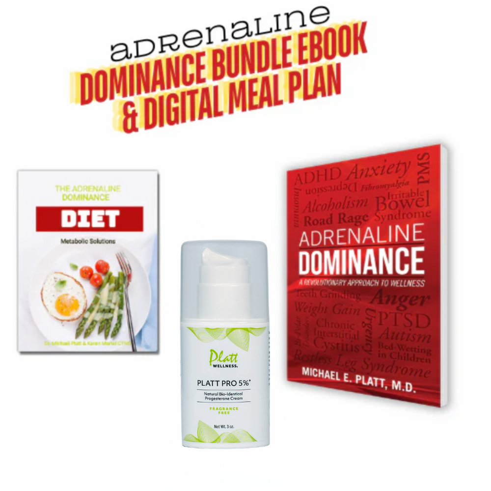 Adrenaline Dominance Bundle - Platt Pro 5% Fragrance Free Progesterone Cream, ebook, digital meal plan