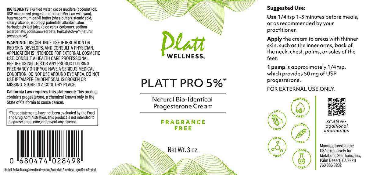 Platt Pro Fragrance Free 5% Progesterone Cream natural bioidentical hormone balance cream 3 oz bundle